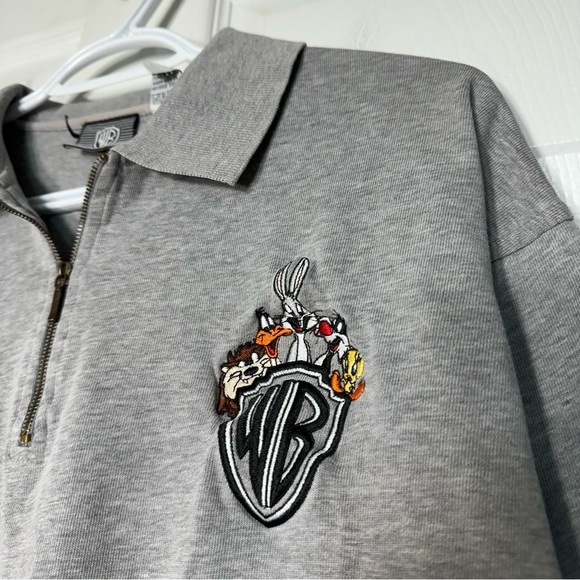 VTG 1993 Warner Bros.Looney Tunes Embroidered Polo 1/4 Zip Sweatshirt Men M Grey - Picture 5 of 11